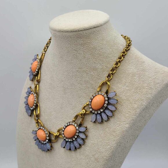 J Crew Rose Gold Tone Pink Gray Resin Stone Clear Crystal Necklace - Picture 6 of 10